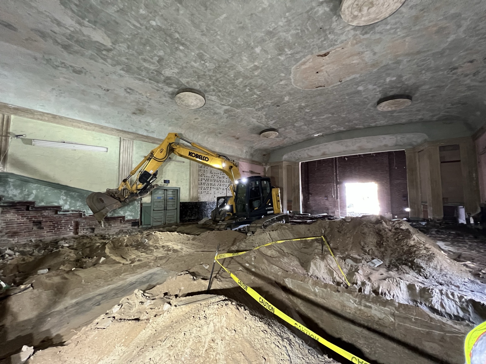 Excavation inside the 1932 Fort Moultrie Post Theater during the adaptive reuse of 1454 Middle Street, Sullivan's Island