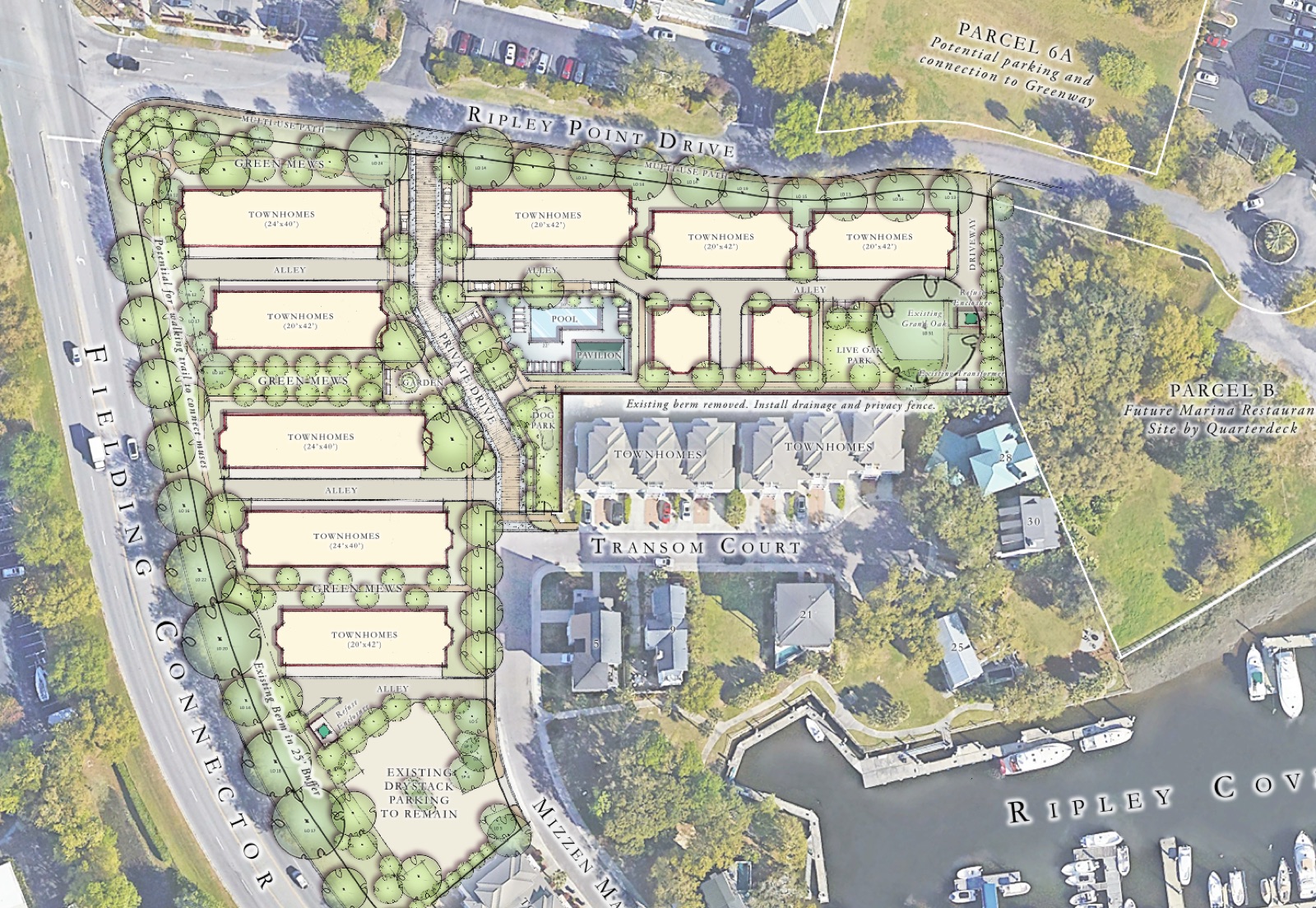 Ripley Point site plan showing luxury townhomes overlooking Ripley Cove